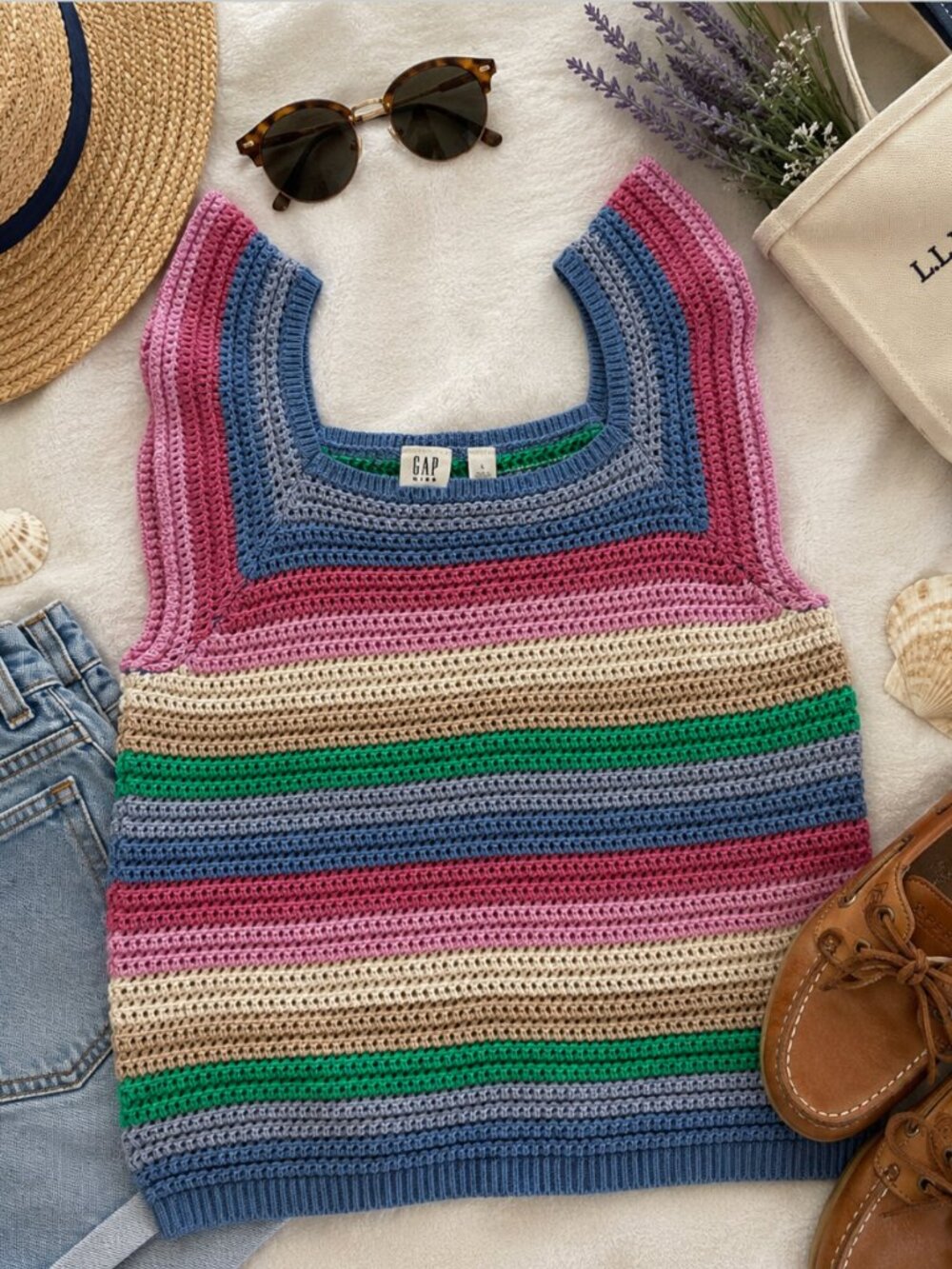 GAP Kids Multicolor Crochet Knit Flutter Sleeve Tank Top | Size L (10-11)